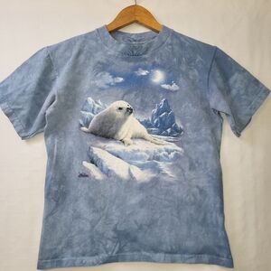 The Mountain Baby Seal T-shirt‎ Kids Size Large Blue Tie Dye Vintage 1999